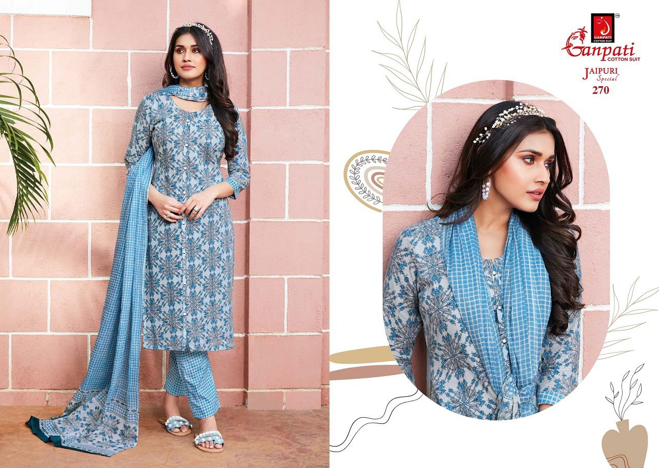 Jaipuri Vol 12 By Ganpati Cotton Printed Kurti With Bottom Dupatta Wholesale Shop In Surat